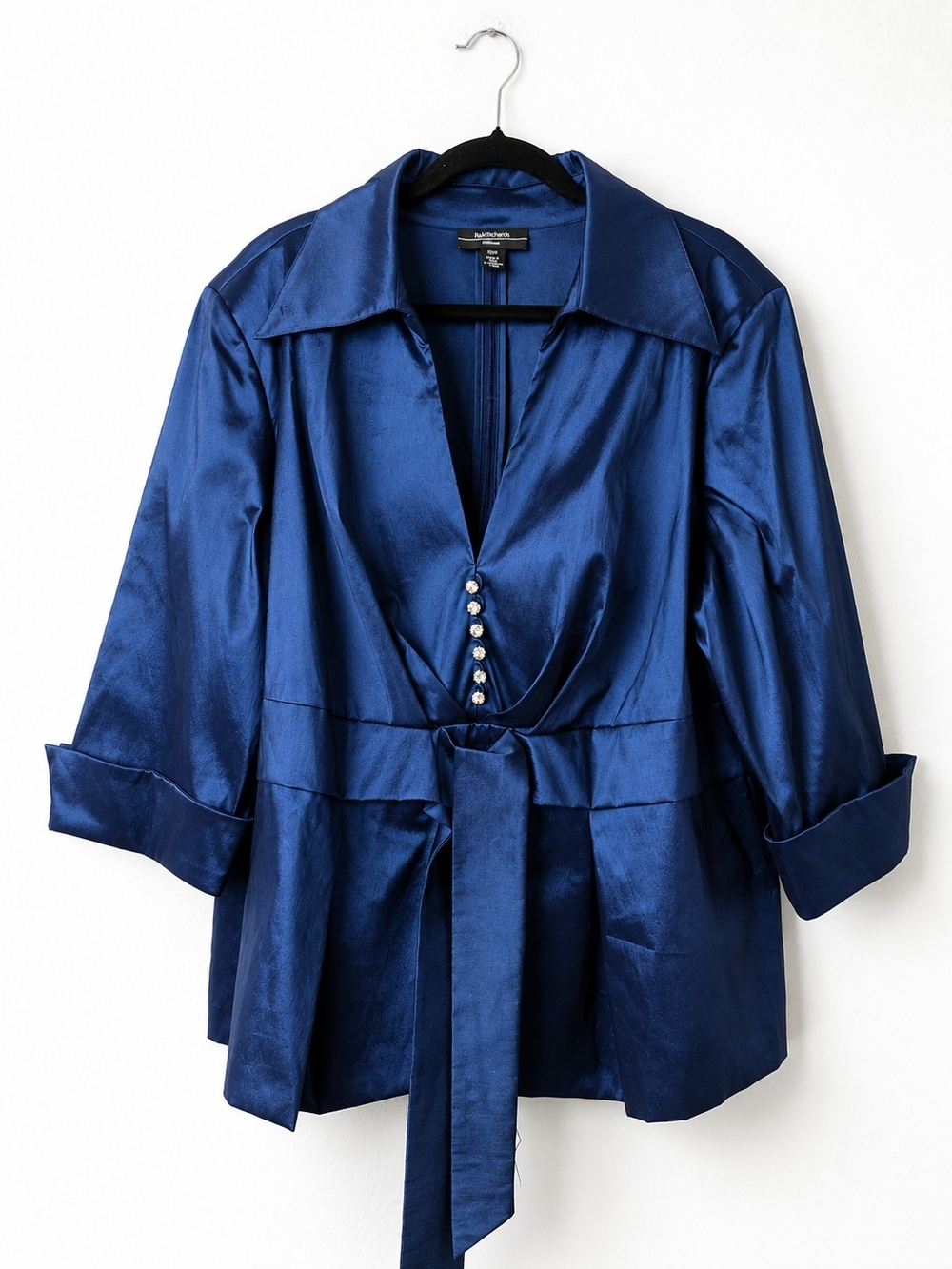 R&M Richards Woman 22W Cobalt Blue Taffeta Mock Wrap Evening Blouse NWOT